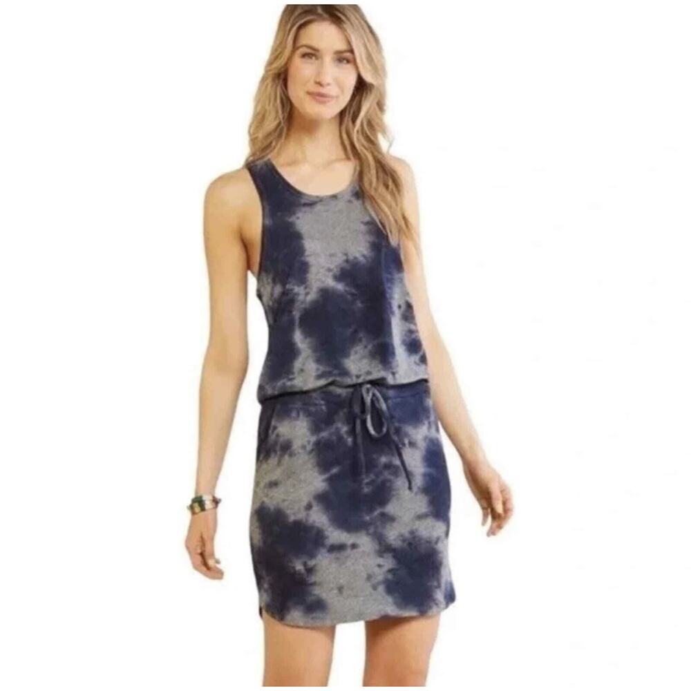 Sundry for Evereve Weekender Tie Dye Tank Blue Knit Drawstring Dress Womens M